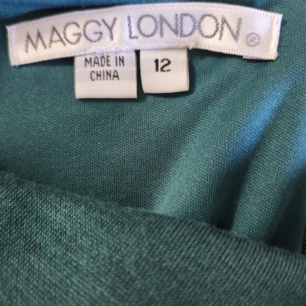 Maggy London Teal Grey Sleeveless Cowl Neck Midi Faux Wrap Dress Size 12 NWT - Picture 4 of 7